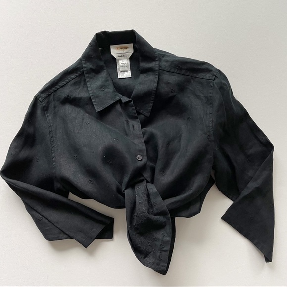 Vintage Linen Button Up Collared Shirt Embroidered - Picture 5 of 5